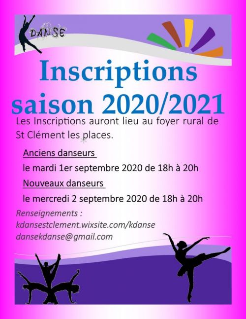 Inscriptions saison 2020 - 2021