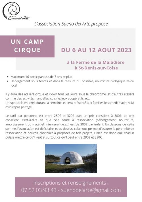 Camp cirque du 6 au 12 août 2023 !